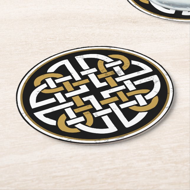 DARA KNOT TREE CELTIC MYSTICAL SYMBOL  ROUND PAPER COASTER (Angled)