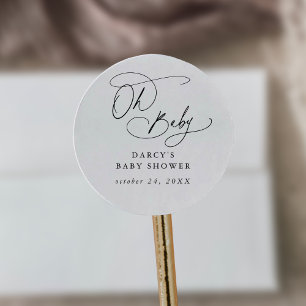 DARCY Boho Unique Black White Oh Baby Baby Shower Classic Round Sticker