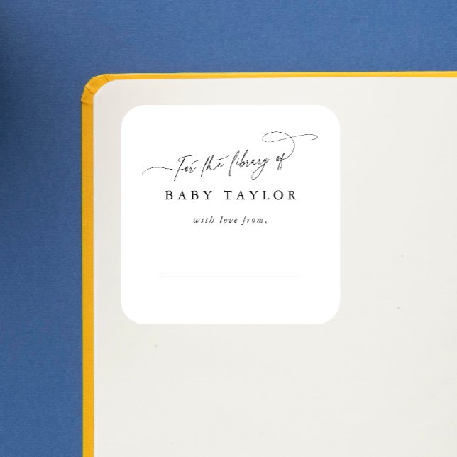 DARCY Classic Black White Baby Shower Bookplate Square Sticker (DARCY Classic Black White Baby Shower Bookplate)