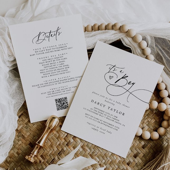 DARCY Classic Black White It's A Boy Baby Shower Invitation (DARCY Classic Black White It's A Boy Baby Shower Invitation)