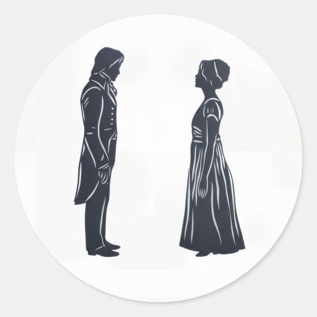 Darcy & Elizabeth silhouette Classic Round Sticker (Front)
