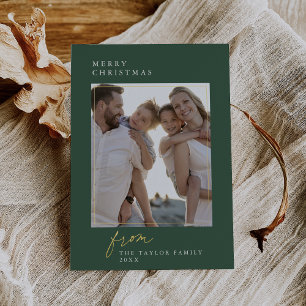 DARCY Green Foil Vintage Family Photo Christmas Holiday Card