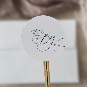 DARCY Modern Black White It's A Boy Baby Shower Classic Round Sticker