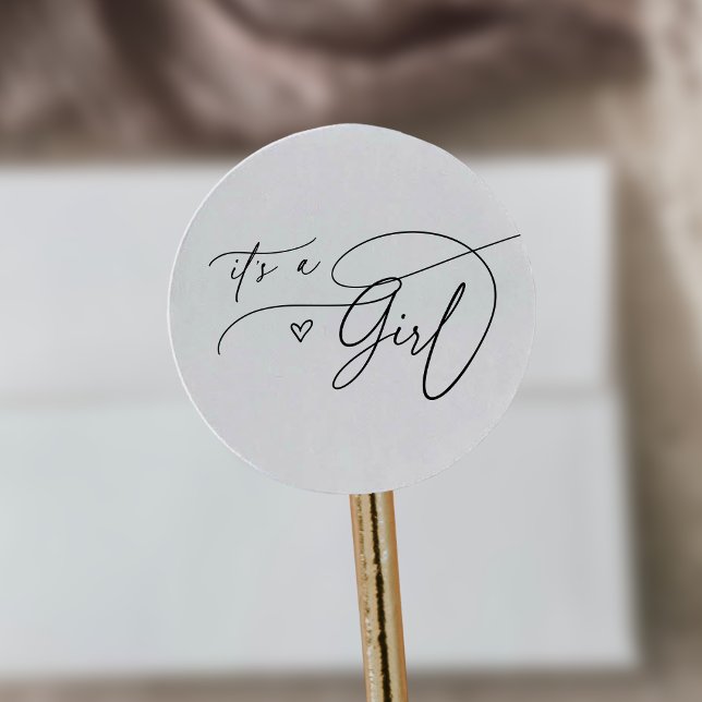 DARCY Modern Black White It's A Girl Baby Shower Classic Round Sticker (DARCY Modern Black White It's A Girl Baby Shower Classic Round Sticker)