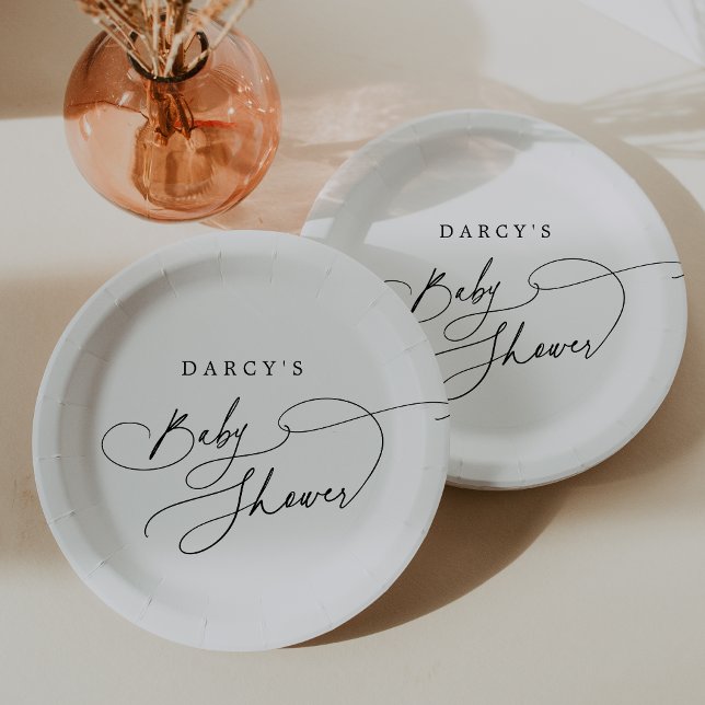 DARCY Modern Minimalist Black White Baby Shower Paper Plate (DARCY Modern Minimalist Black White Baby Shower Paper Plates)