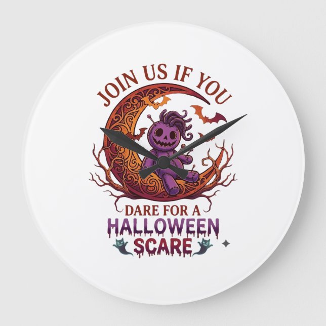 Dare Halloween Scare Purple Voodoo Doll Crescent M Large Clock (Front)
