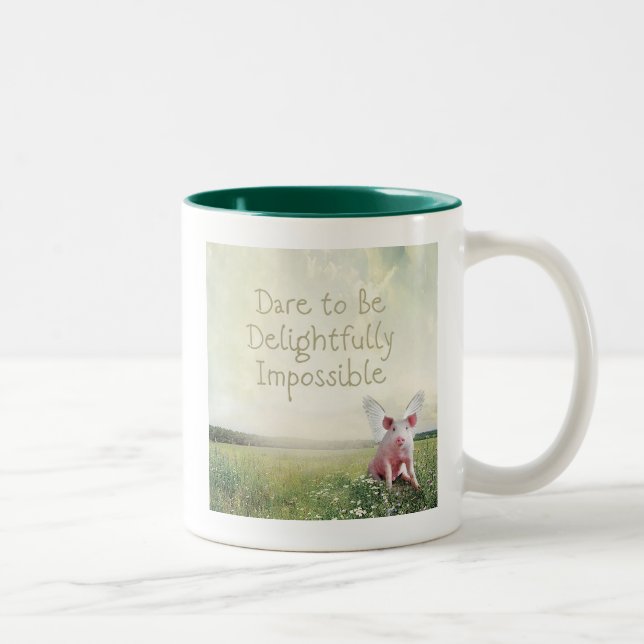 Dare to be Delightfully Impossible Flying Pig Two-Tone Coffee Mug (Right)