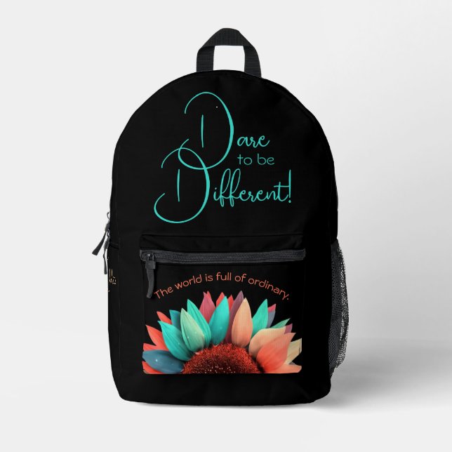 Dare to Be Different Colourful Sunflower Printed Backpack (Front)