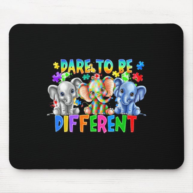 Dare To Be Different Cute Elephant Autism Awarenes Mouse Mat (Front)