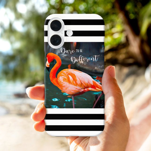 Dare To Be Different Flamingo Black White Stripes Case-Mate iPhone Case (Creator Uploaded)