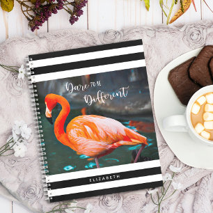 Dare To Be Different Flamingo Black White Stripes Notebook