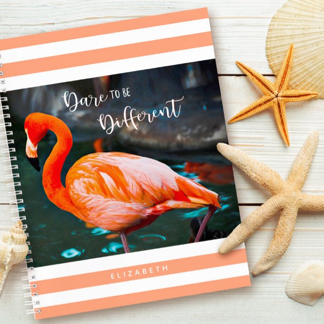 Dare To Be Different Flamingo Orange White Stripes Notebook (Creator Uploaded)