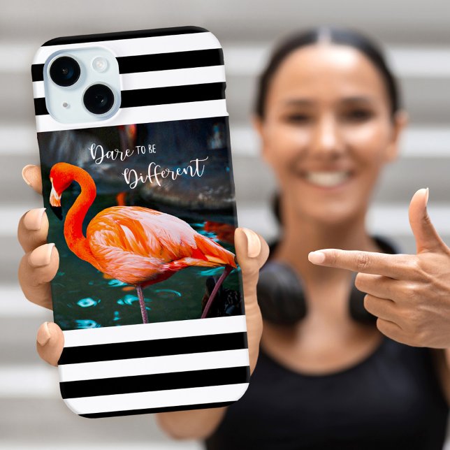 Dare To Be Different Flamingo White Black Stripes Case-Mate iPhone Case (Creator Uploaded)