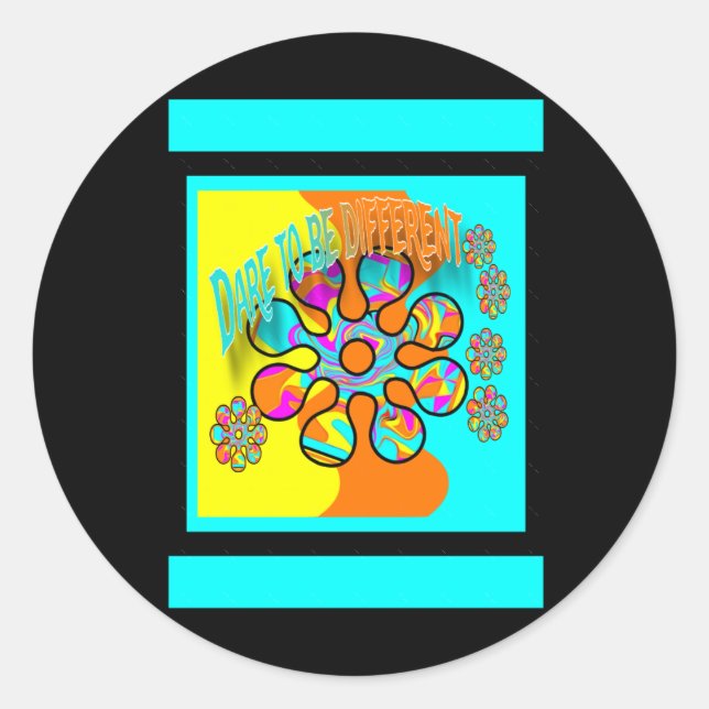 Dare To Be Different. Flower Pattern. Bright Colou Classic Round Sticker (Front)