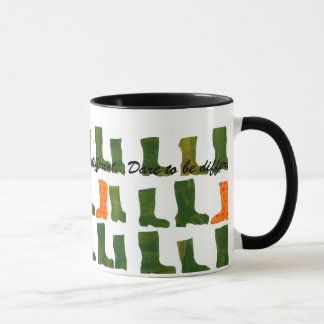 'Dare to be Different' Green and Orange Boots Mug