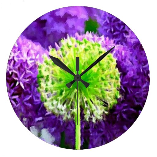 Image of Dare to Be Different Lime Green Purple Flowers Large Clock