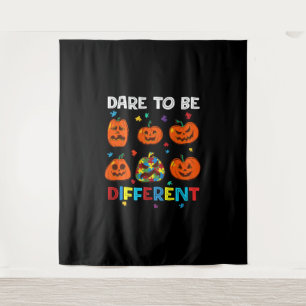 Dare To Be Different Pumpkin Autism Halloween Tapestry