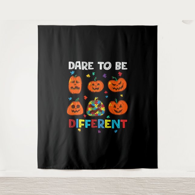 Dare To Be Different Pumpkin Autism Halloween Tapestry (Front)