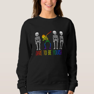 Dare To Be Yourself Cute Lgbt Pride Dabbing Skelet Sweatshirt