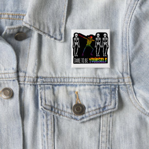 Dare To Be Yourself Halloween Dabbing Skeleton 15 Cm Square Badge