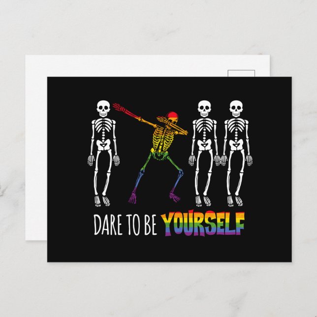 Dare To Be Yourself Halloween Dabbing Skeleton Postcard (Front/Back)