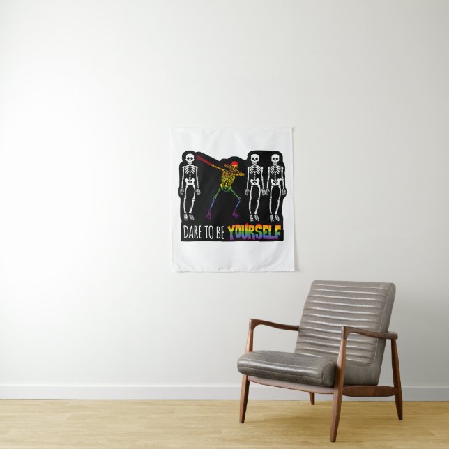 Dare To Be Yourself Halloween Dabbing Skeleton Tapestry (In Situ)