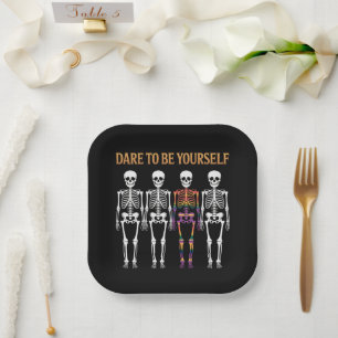 Dare To Be Yourself Skeleton Cute LGBT Pride Gift Paper Plate