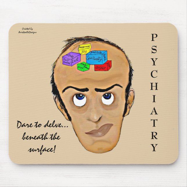 Dare to delve-Psychiatry Humour Cartoon Mouse Mat (Front)