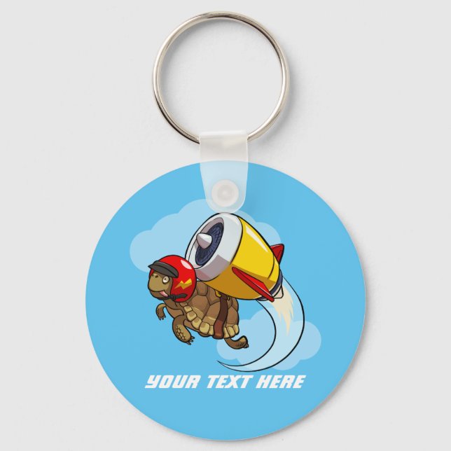 Daredevil Flying Tortoise with a Jet Pack Cartoon Key Ring (Front)