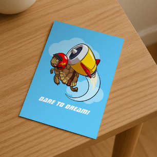 Daredevil Flying Tortoise with a Jet Pack Cartoon Postcard