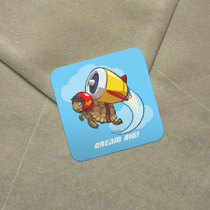 Daredevil Flying Tortoise with a Jet Pack Cartoon Square Sticker