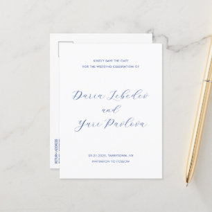 Daria Cobalt Blue Modern Wedding Save the Date Announcement Postcard