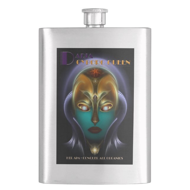 Daria Cyborg Queen 8oz Steel Flask (Front)