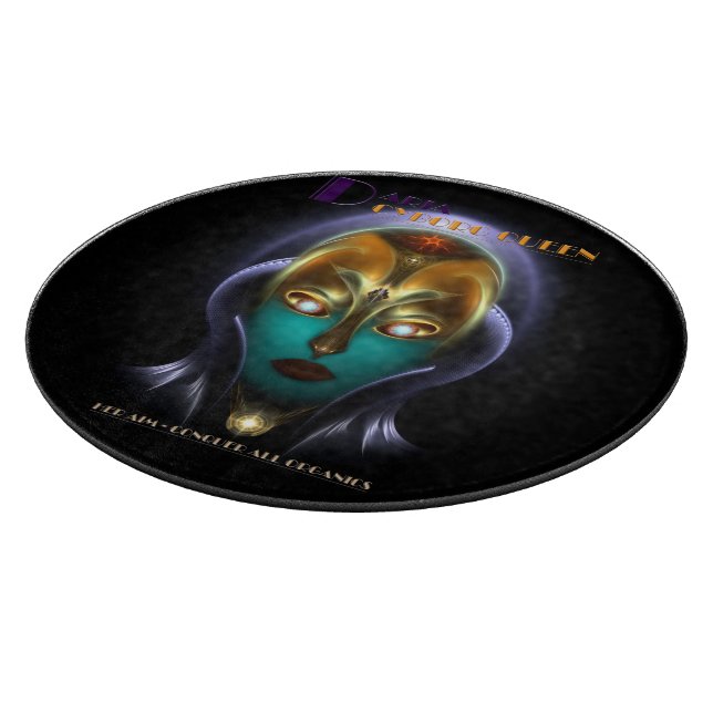 Daria Cyborg Queen Round Glass Cutting Board (Corner)