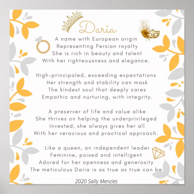 "Daria" Name Poem Poster (Front)