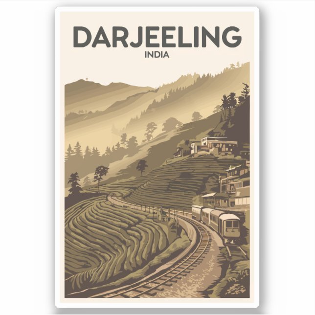 Darjeeling India Illustration Travel Art Vintage (Front)