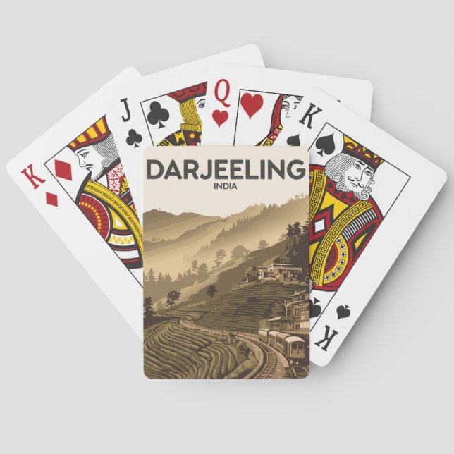 Darjeeling India Illustration Travel Art Vintage Playing Cards (Back)