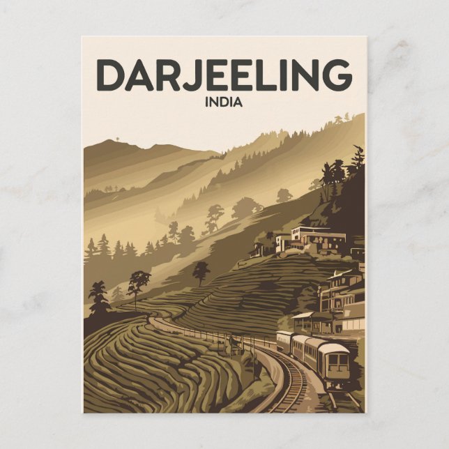 Darjeeling India Illustration Travel Art Vintage Postcard (Front)