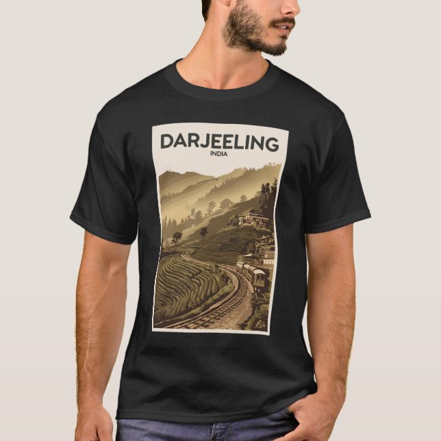 Darjeeling India Illustration Travel Art Vintage T-Shirt (Front)