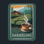 Darjeeling India Tea Travel Art Vintage Magnet<br><div class="desc">Darjeeling retro vector travel design. Darjeeling is a town in India's West Bengal state,  in the Himalayan foothills. It remains the terminus of the narrow-gauge Darjeeling Himalayan Railway. Famed for the distinctive black tea grown on plantations that dot its surrounding slopes.</div>