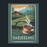 Darjeeling India Tea Travel Art Vintage Postcard<br><div class="desc">Darjeeling retro vector travel design. Darjeeling is a town in India's West Bengal state,  in the Himalayan foothills. It remains the terminus of the narrow-gauge Darjeeling Himalayan Railway. Famed for the distinctive black tea grown on plantations that dot its surrounding slopes.</div>