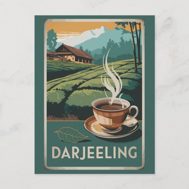 Darjeeling India Tea Travel Art Vintage Postcard (Front)