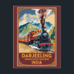 Darjeeling India Train Painterly Travel Art Retro Postcard<br><div class="desc">Darjeeling retro vector travel design. Darjeeling is a town in India's West Bengal state,  in the Himalayan foothills. It remains the terminus of the narrow-gauge Darjeeling Himalayan Railway. Famed for the distinctive black tea grown on plantations that dot its surrounding slopes.</div>