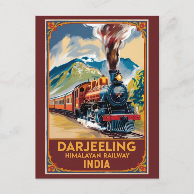 Darjeeling India Train Painterly Travel Art Retro Postcard (Front)