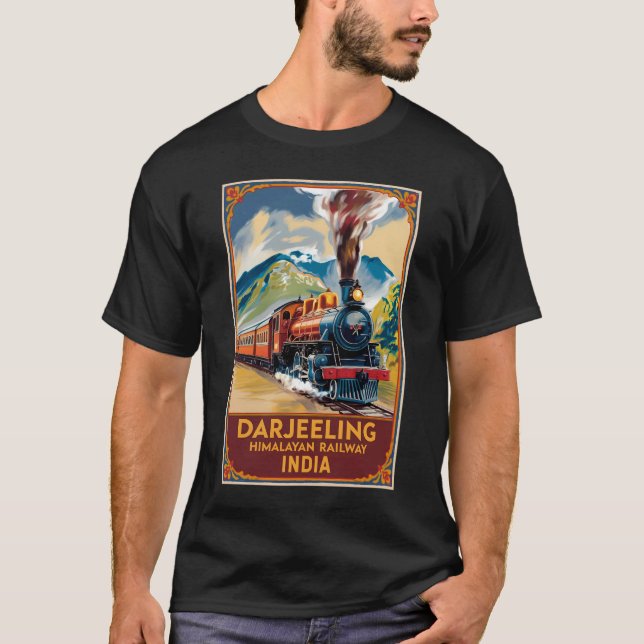 Darjeeling India Train Painterly Travel Art Retro T-Shirt (Front)