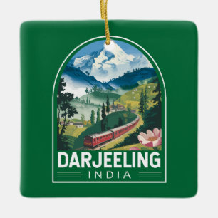 Darjeeling India Travel Art Emblem Ceramic Ornament