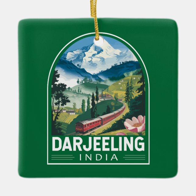 Darjeeling India Travel Art Emblem Ceramic Ornament (Front)