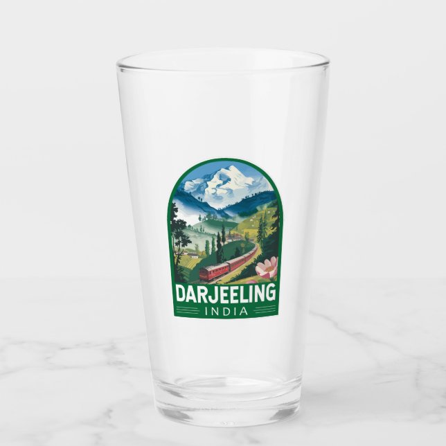 Darjeeling India Travel Art Emblem Glass (Front)