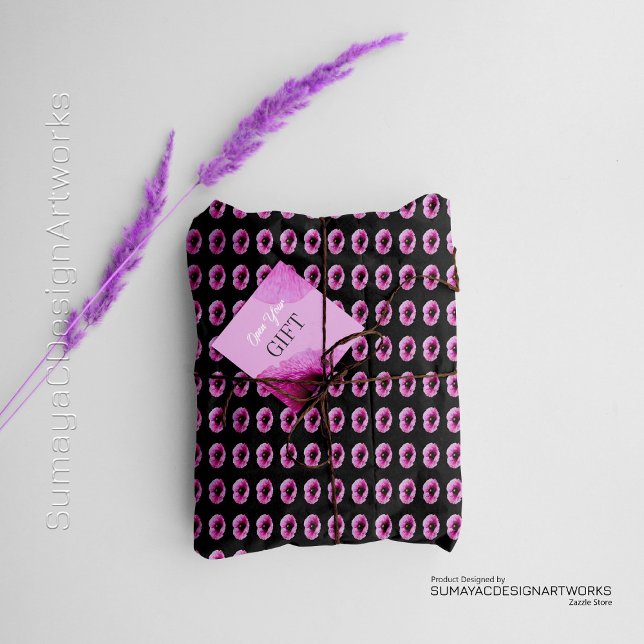 Dark 1 Minimal Pink Flower Wrapping Paper (Dark Minimal Pink Flower Wrapping-Paper)