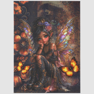 Dark Abstract Art Collage Fairy & Butterflies Tissue Paper